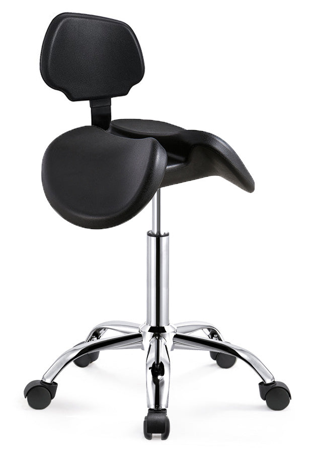 Ergonomische Zadelkruk met Rugleuning Zwart op Wielen