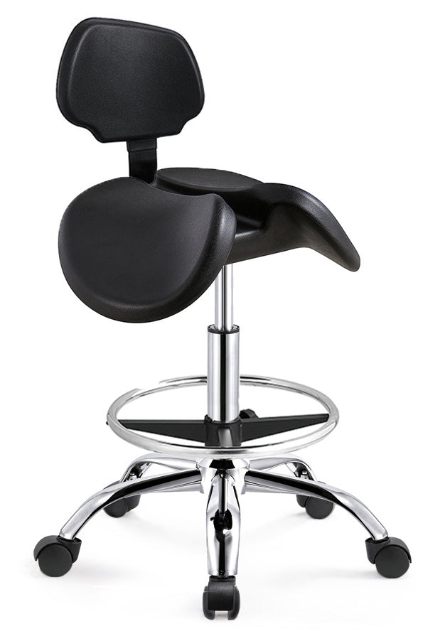 Ergonomische Zadelkruk met Rugleuning Zwart op Wielen